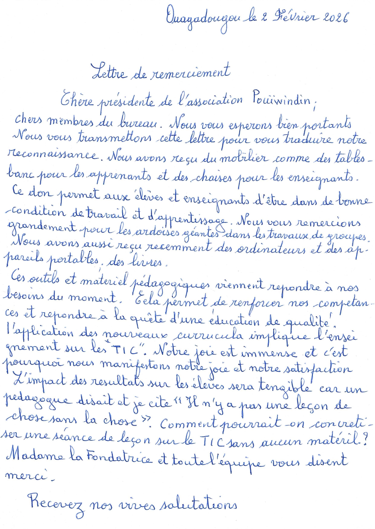 Lettre de remerciement